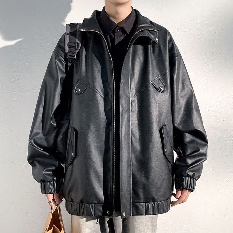 Casual Sports autumn and winter couple motorcycle clothing loose top leather jacket American retro men's and women's leather jacket