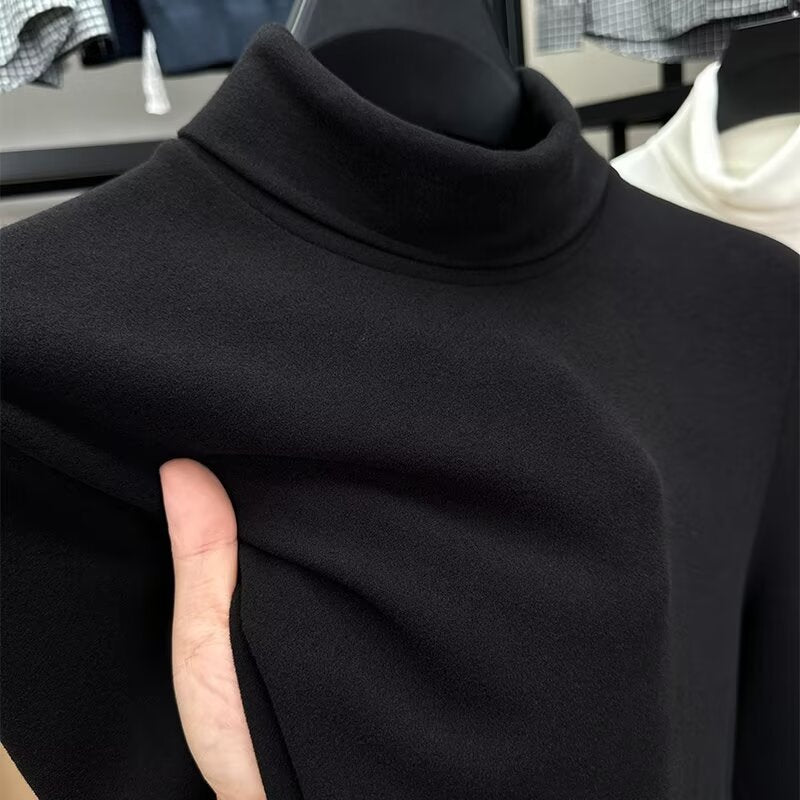 Fleece High Collar Base Shirt Men's Autumn and Winter Thickened Warm Top Double-sided Fleece Slim-fit Sweater Men's High-end Long-sleeved T-shirt