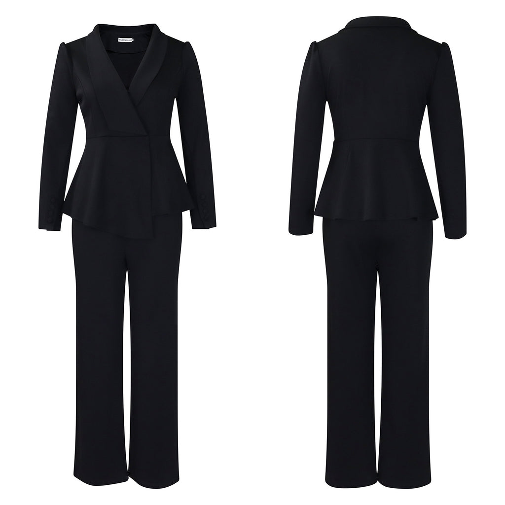 D549 European and American Clothing Winter New Fashion Elegant Elegant Ol Ruffle Top Wide Leg Pants Fashionable African Suit