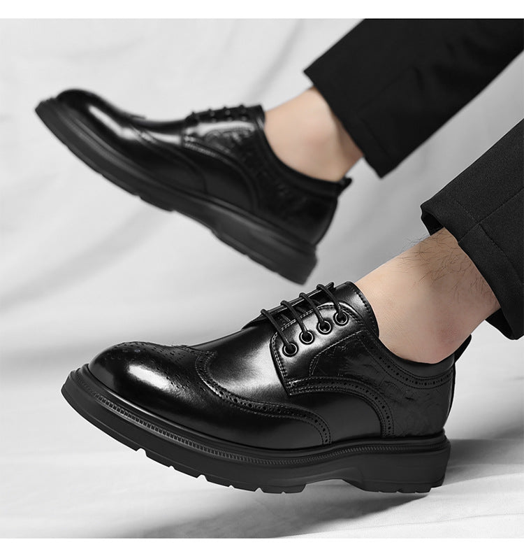 Brogue British Shoes Suit Thick-Soled Polished Derby Shoes Autum New Men's Casual Business Formal Groom's Shoes