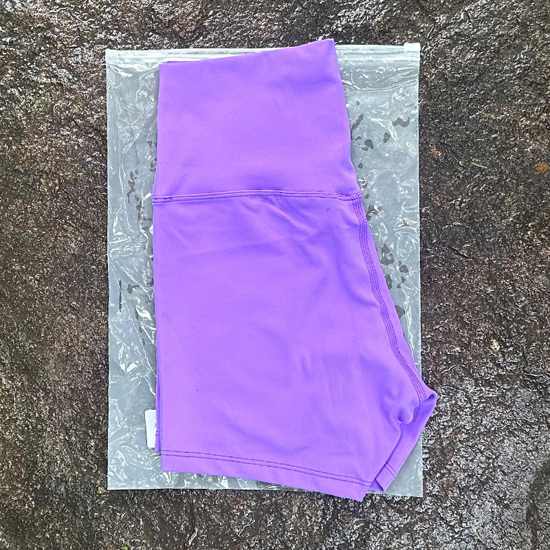 New Nude High-Waist Brushed Shorts Yoga Wear Nylon Shorts Women's Tight Yoga Three-Point Sports Shorts Peach