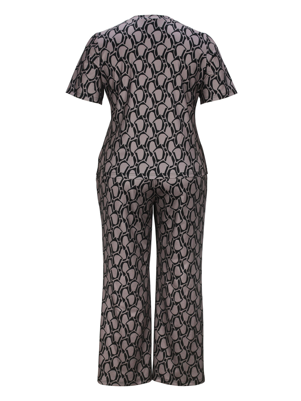 Cross-Border Amazon European and American Women's Fashion Elegant Printed Short-Sleeved Straight-Leg Pants Plus-Size Casual Suit Summer