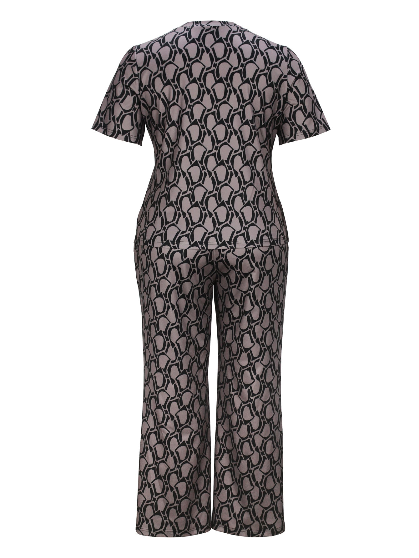 Cross-Border Amazon European and American Women's Fashion Elegant Printed Short-Sleeved Straight-Leg Pants Plus-Size Casual Suit Summer