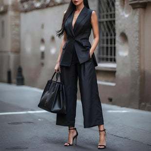 LN1146 in stock 2024 Spring and Summer New Cross-border Women's Fashion Elegant Printed Neck Backless Straight Pants Two-piece Set