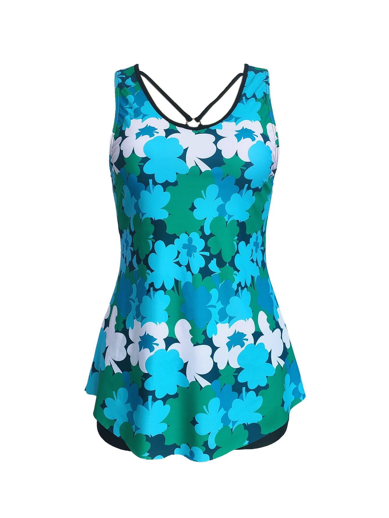 Split plus size Printed Flat Angle European and American Style Conservative Sling Tankini Swimsuit Women's Independent Station Cross-border Foreign Trade in stock