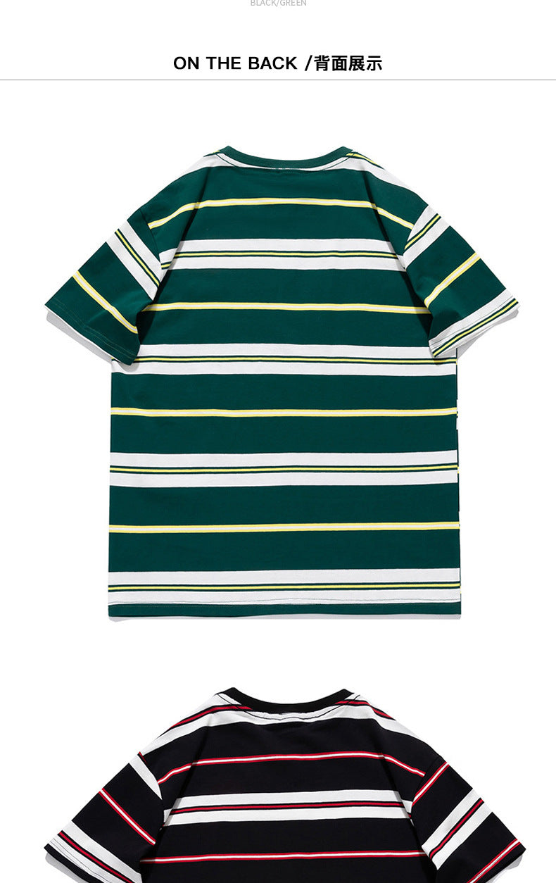 Striped Short-Sleeve Men's T-Shirt, Pure Cotton, 2026 Summer New Trendy Men's Fashion, Chinese Style Loose Half-Sleeve Top