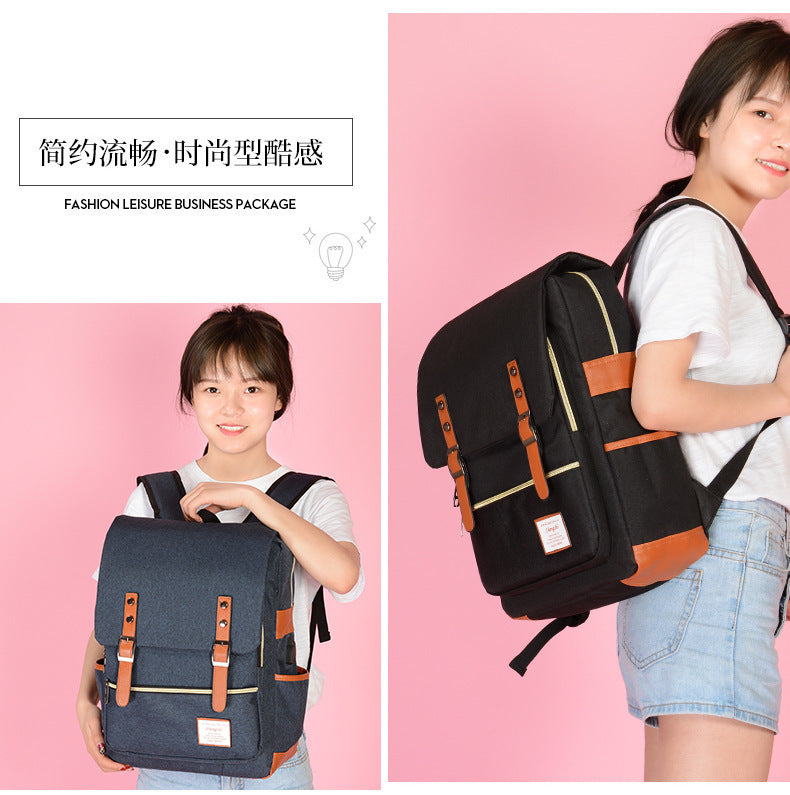 Foreign trade new schoolbag men's personality retro outdoor canvas travel backpack women's fashion backpack a generation of hair