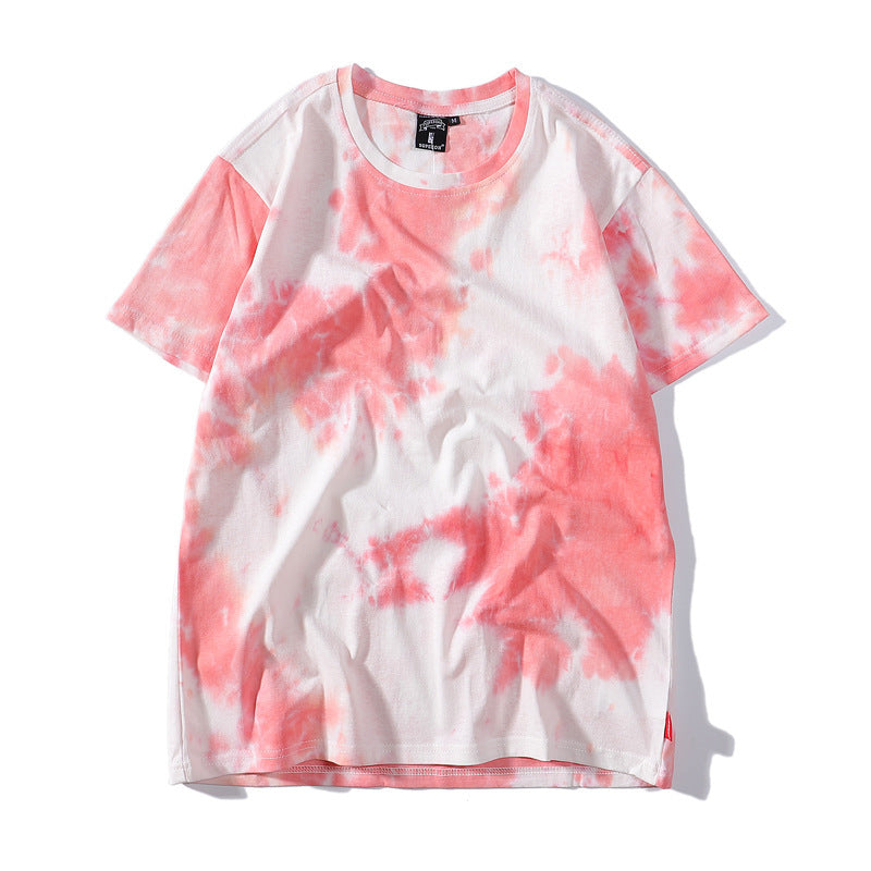 Cross-border Exclusive New Tie-dye T-shirt Men's Short-sleeved Summer Pure Cotton T-shirt Loose Ins Trendy Brand Colorful Top Clothes