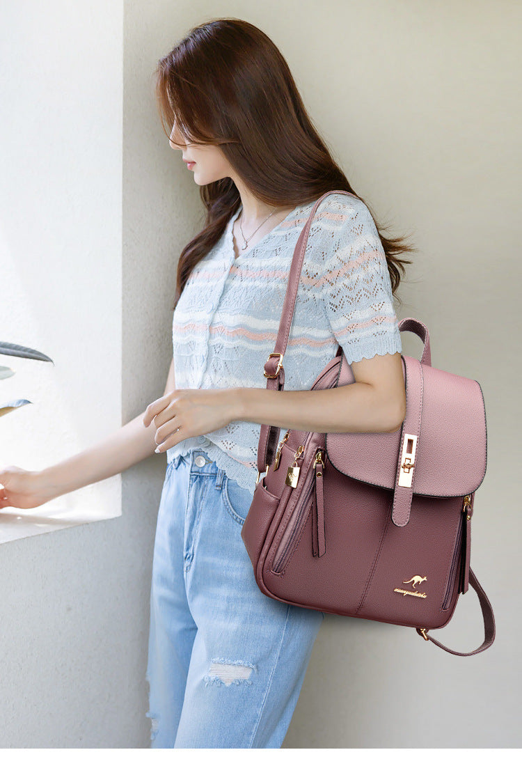 Foreign Trade Hot 2024 New Anti-theft Lock Backpack Trend Good Kangaroo Women's Schoolbag Fashion Travel Backpack