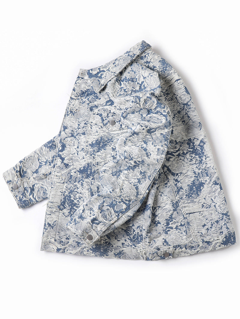 New Trendy Brand Men's Spring Jacket for Men and Women, Versatile Small Fragrance Couple Jacquard Loose Denim Jacket for Men