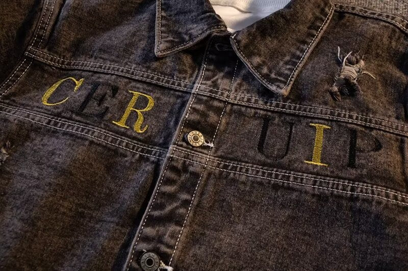 Autumn and Winter Denim Jacket Men's Korean-style Trendy Letter Printed Hong Kong-style Jacket Trendy Simple Loose Casual Denim Jacket
