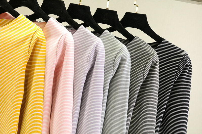 Crewneck Striped Base Shirt Women's Inner Wear Fall/Winter German Velvet 2022 New College Style Long Sleeve T-Shirt Warm Top