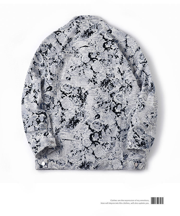 New Trendy Brand Men's Spring Jacket for Men and Women, Versatile Small Fragrance Couple Jacquard Loose Denim Jacket for Men