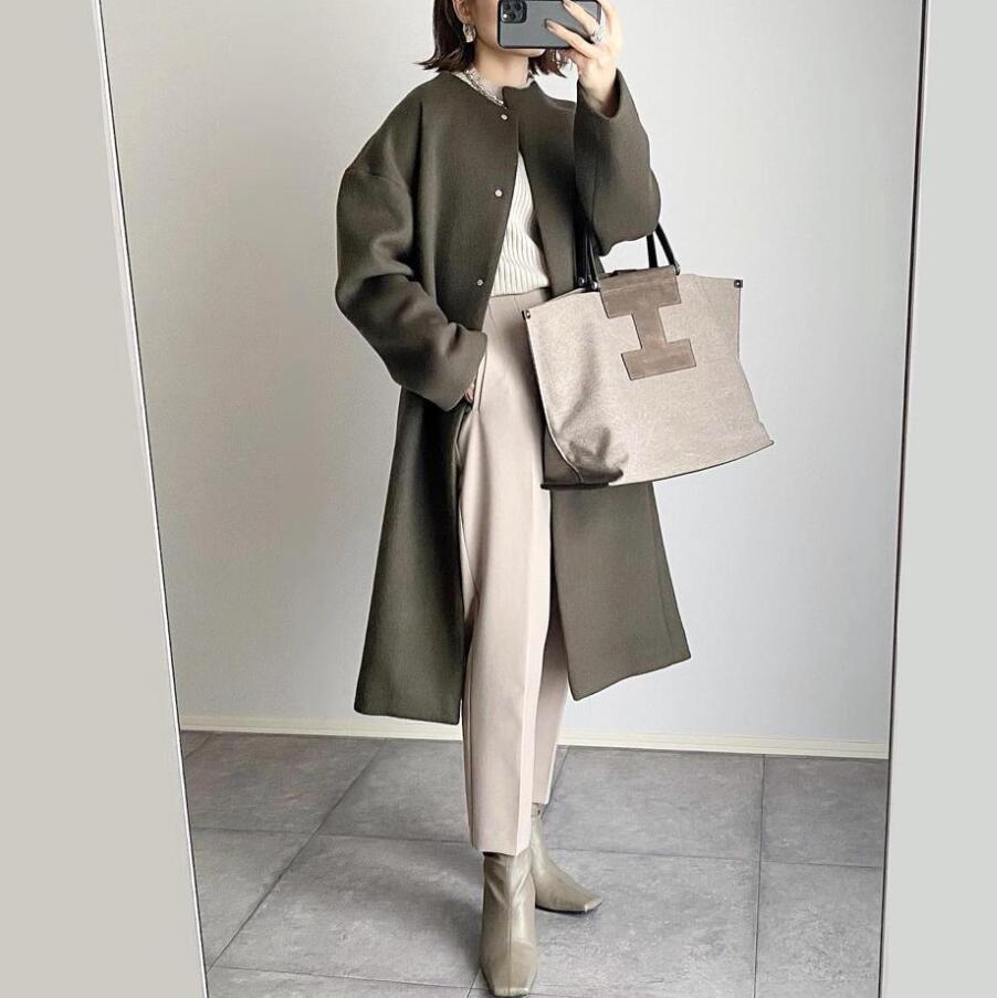 2026 Autumn/Winter New Style Lotte Ins Hot-Selling Loose Slimming Casual Simple Straight-Leg Coat Solid Color Overcoat for Women