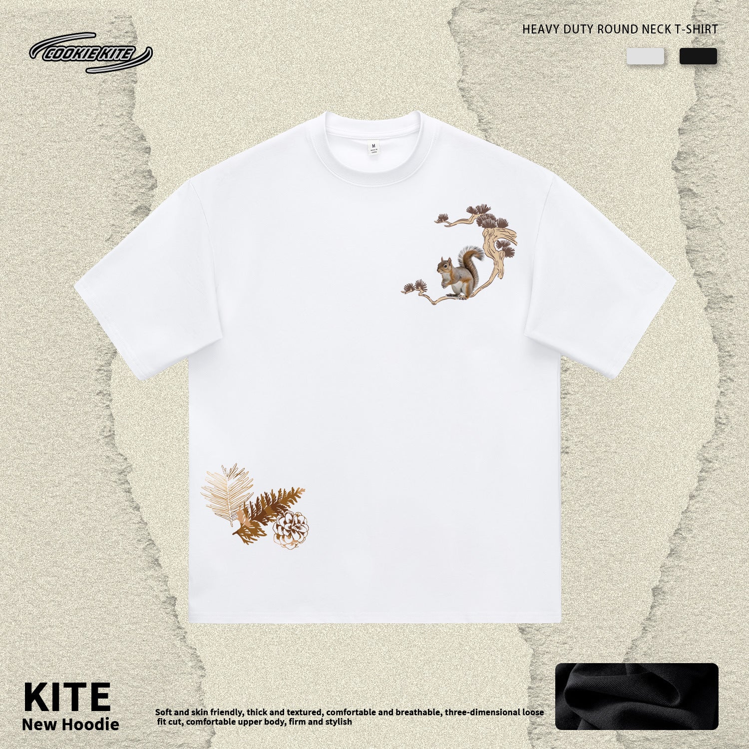 2026 New Heavyweight Pure Cotton Printed Round Neck Short-Sleeve T-Shirt with Squirrel Design, Loose Casual Style for Men and Women, Couple's Half-Sleeve Ins