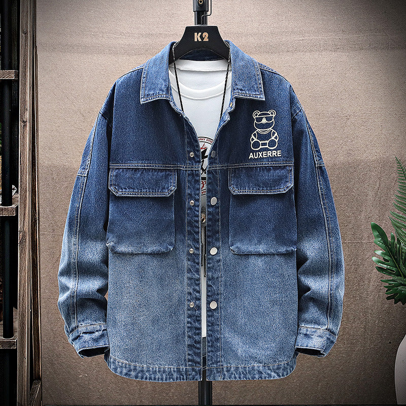 2022 Spring and Autumn Foreign Trade Gradient Men's Denim Jacket Youth Fashion Trendy Printed Casual Easiest for Match Jacket Clothes