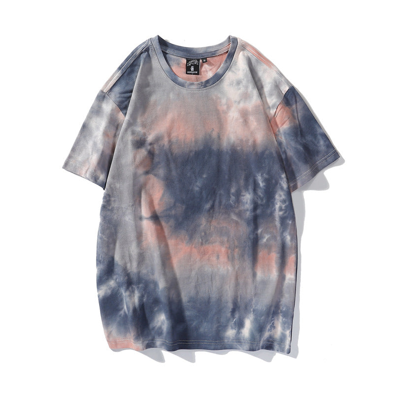 Cross-border Exclusive New Tie-dye T-shirt Men's Short-sleeved Summer Pure Cotton T-shirt Loose Ins Trendy Brand Colorful Top Clothes