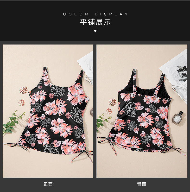 Trendy European and American Tankini Women's Solid Color Sleeveless Adjustable Strap Solid Color with Chest Pad Single Piece Women's Swimwear Top
