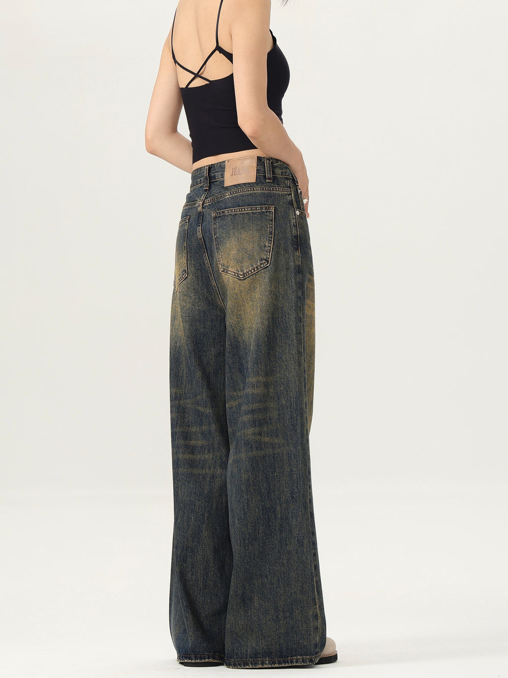 LKTM Men's# American Street Retro Mud Dyed Old Jeans Men's and Women's Trendy Brand Loose Straight Pants