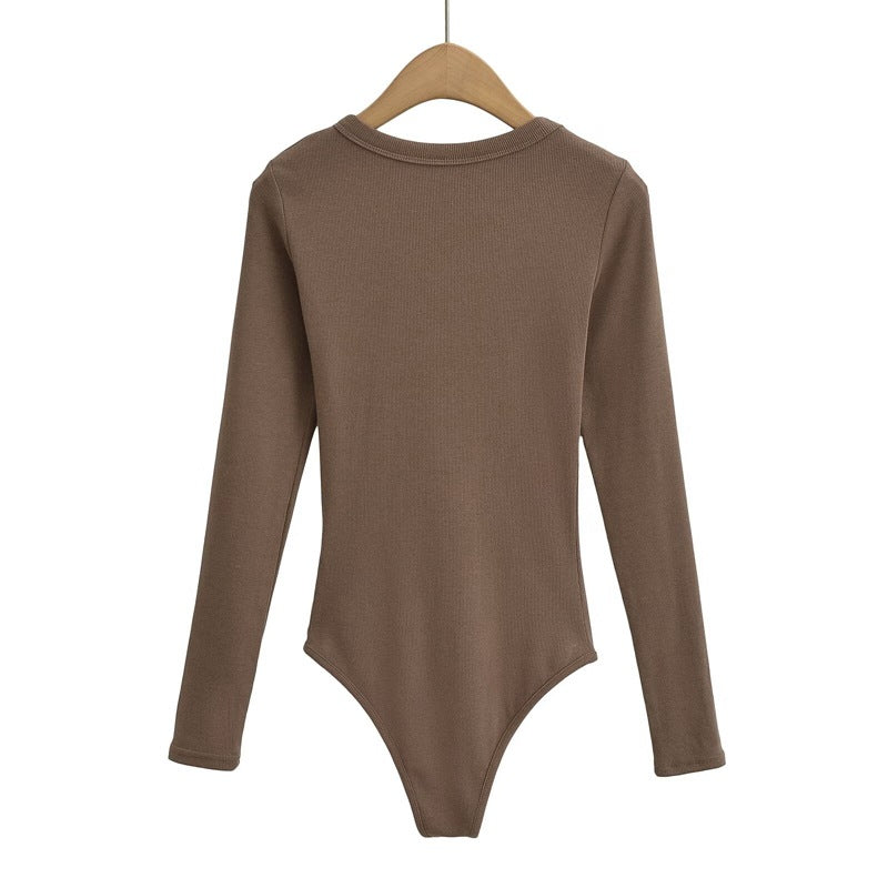 European and American style round neck versatile stretch jumpsuit bottoming shirt women's autumn and winter long sleeve T-shirt sexy tight top fashion