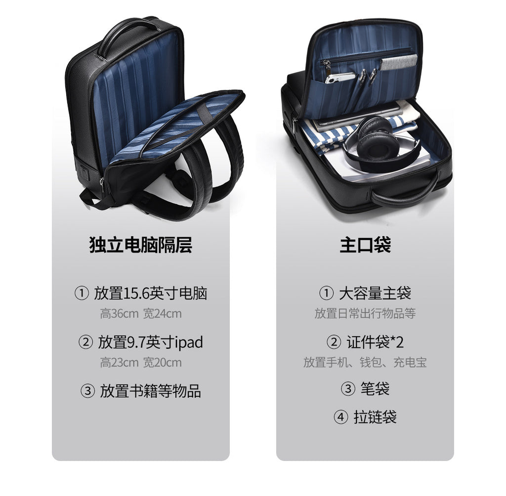Men's Backpack Simple Cross-Border New Business Pu Water-Repellent Laptop Bag Large Capacity Backpack