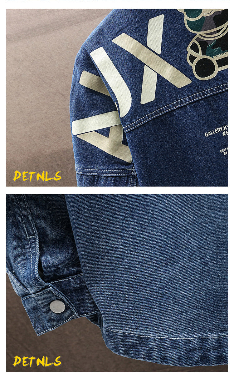 2022 Spring and Autumn Foreign Trade Gradient Men's Denim Jacket Youth Fashion Trendy Printed Casual Easiest for Match Jacket Clothes