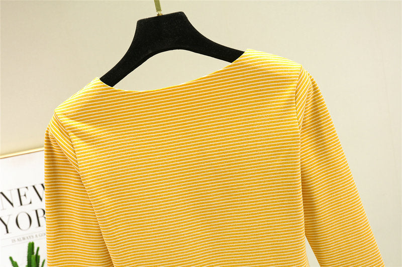 Crewneck Striped Base Shirt Women's Inner Wear Fall/Winter German Velvet 2022 New College Style Long Sleeve T-Shirt Warm Top