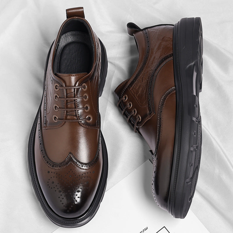 Brogue British Shoes Suit Thick-Soled Polished Derby Shoes Autum New Men's Casual Business Formal Groom's Shoes