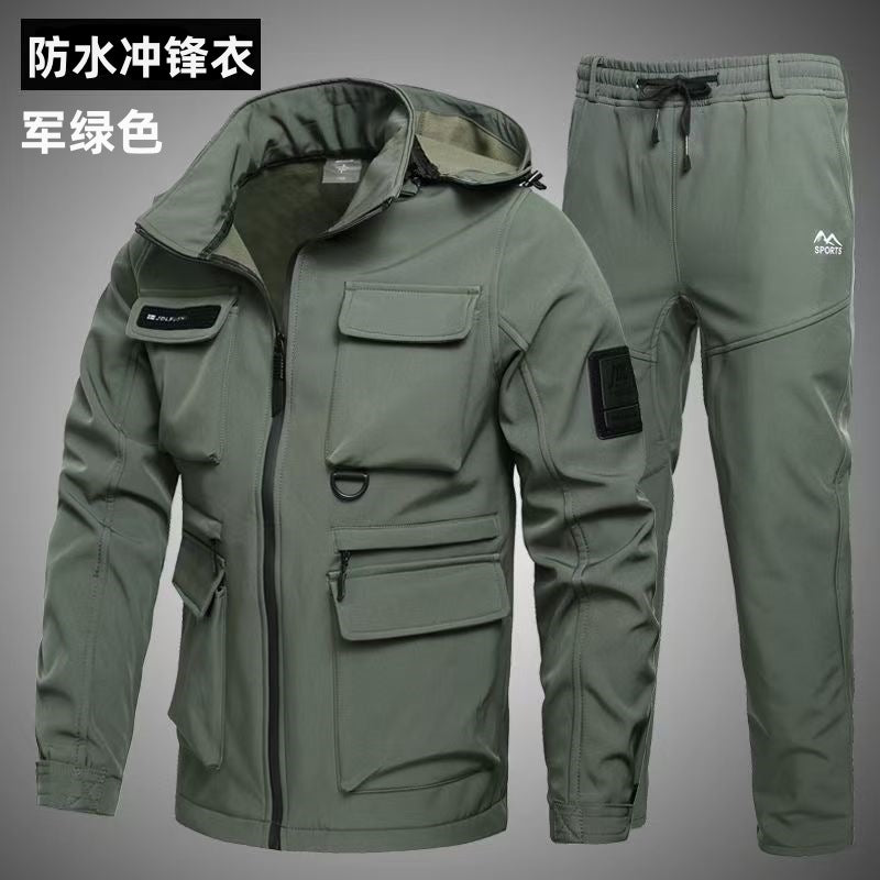 Autumn and Winter fleece-lined Charge Clothes Coat Work Clothes Waterproof suit Men's Cold-proof Warm Upper and Lower Clothes Work Clothes