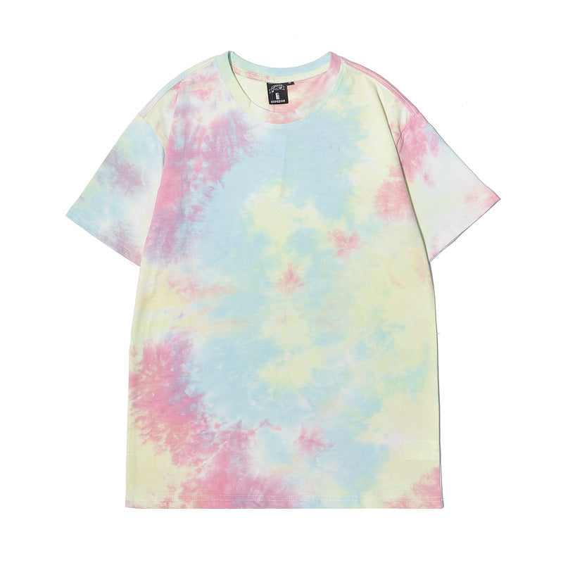 Cross-border Exclusive New Tie-dye T-shirt Men's Short-sleeved Summer Pure Cotton T-shirt Loose Ins Trendy Brand Colorful Top Clothes
