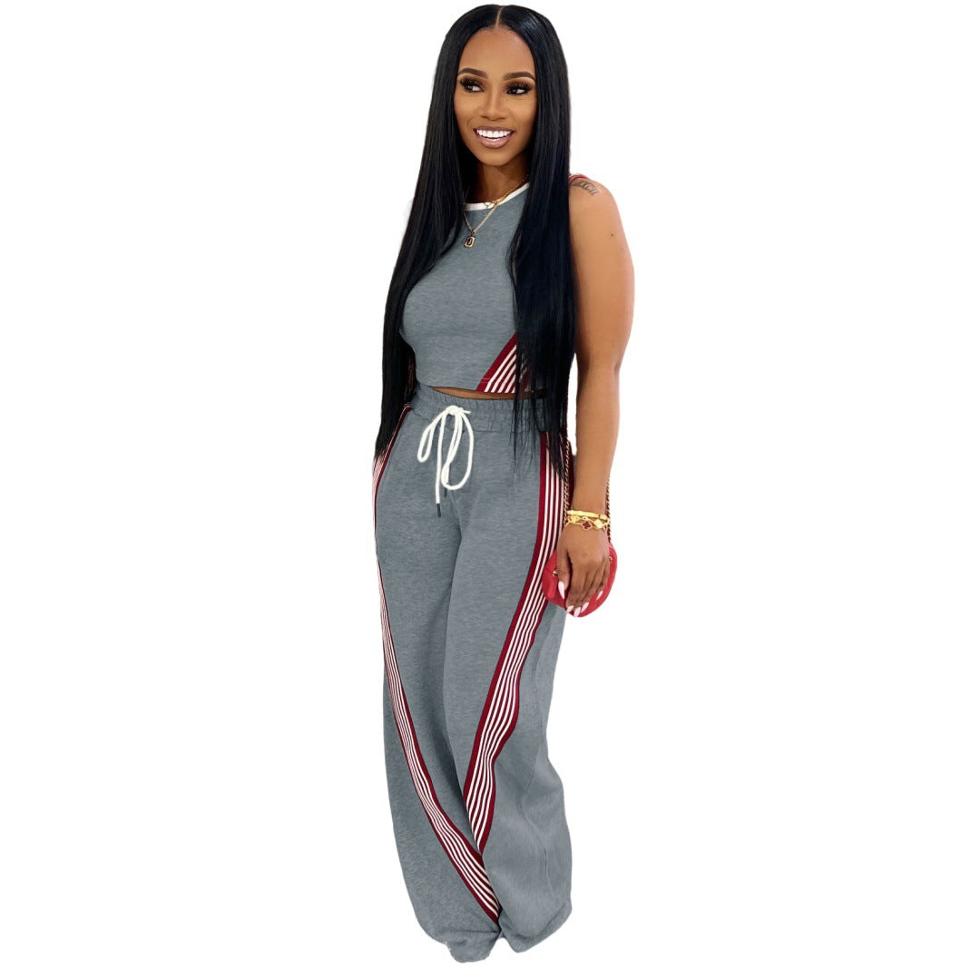 Yd-066-E6 European and American Women's Clothing Amazon New Fashion Trendy Casual Wide-Leg Pants Two-Piece Set Cross-Border Women's