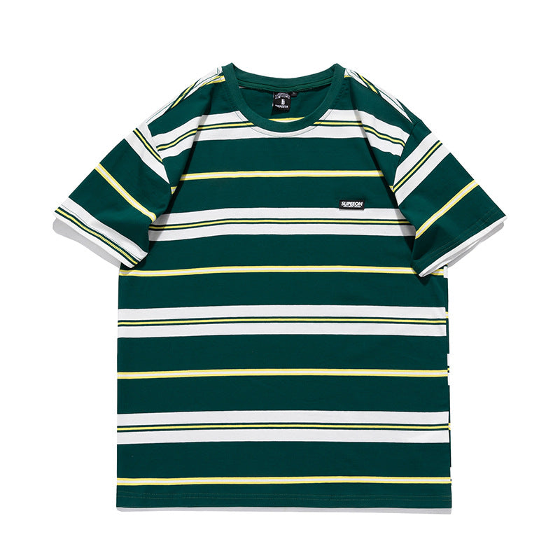 Striped Short-Sleeve Men's T-Shirt, Pure Cotton, 2026 Summer New Trendy Men's Fashion, Chinese Style Loose Half-Sleeve Top