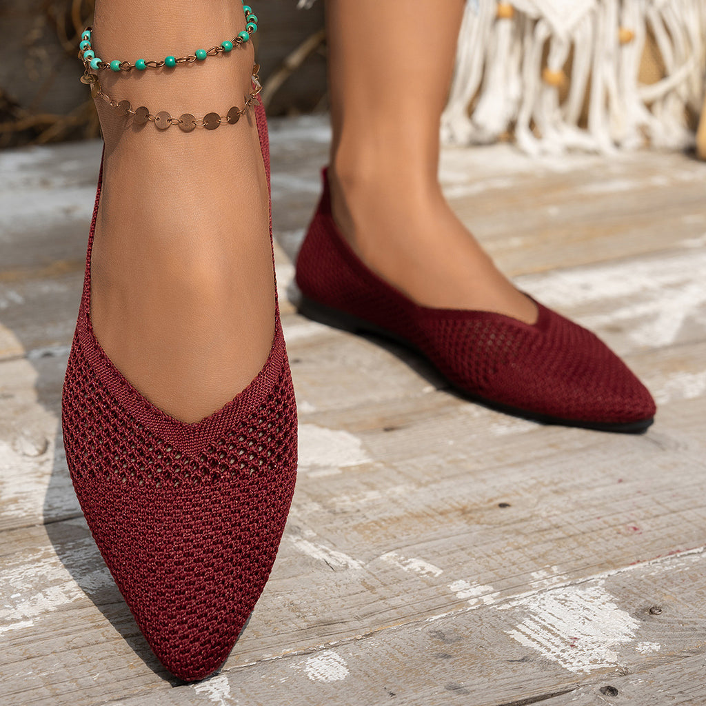 Knitted Women's Shoes Breathable Soft Sole 2025 New Comfortable Pointed Flat Shallow Mouth Slip-on Casual Shoes