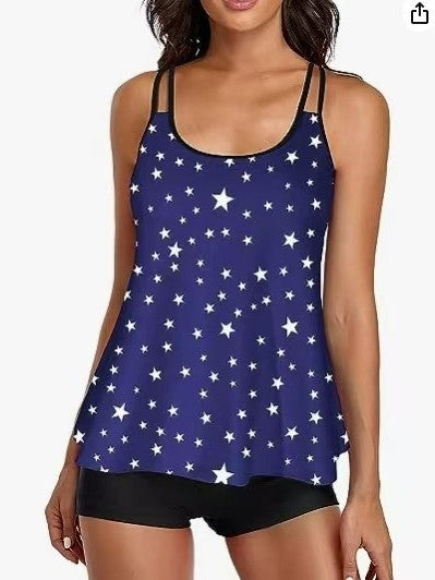 European and American Hot Sale plus size Split Swimsuit Women's Cross-border Camisole Flat-angle Swimsuit Tankini Loose Printed Swimsuit