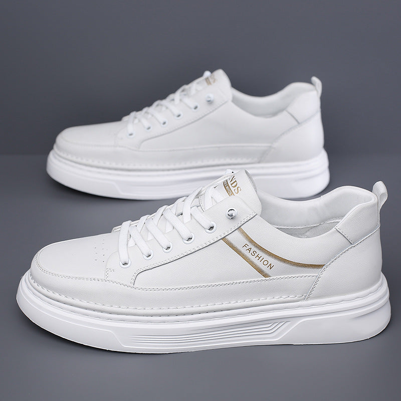 Autumn 2024 White Shoes Bean Shoes Men's Casual Driving Shoes Soft Sole Fashion Leg All-match Sports Leather Sneakers