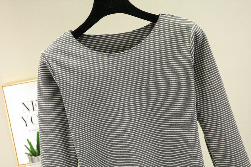 Crewneck Striped Base Shirt Women's Inner Wear Fall/Winter German Velvet 2022 New College Style Long Sleeve T-Shirt Warm Top