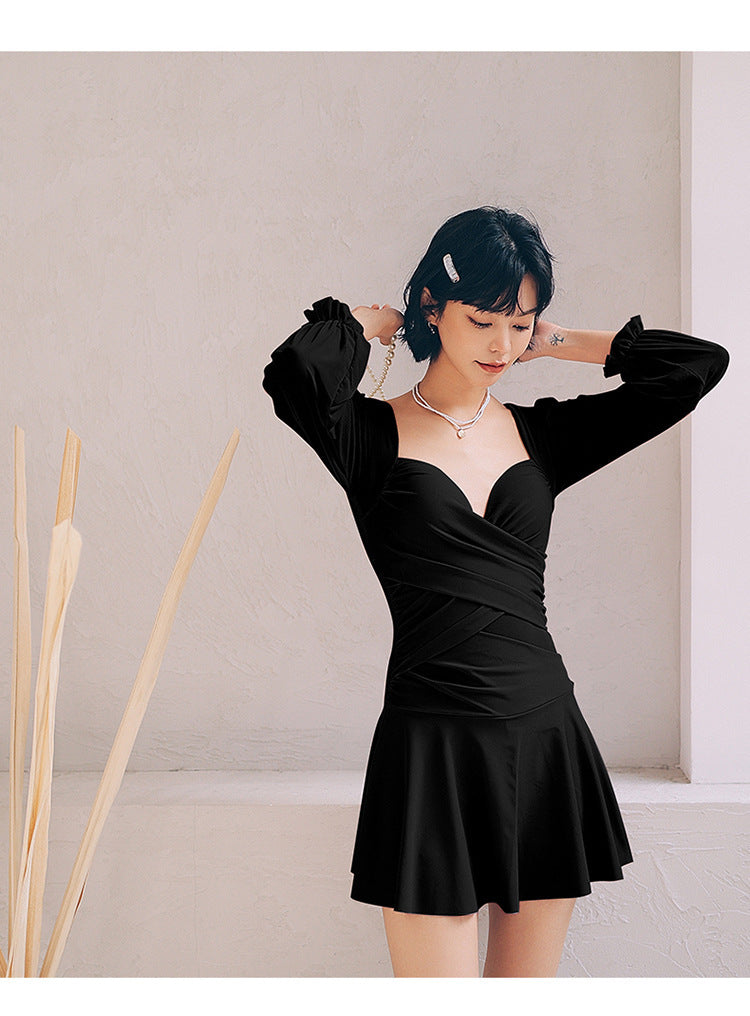 Yan 2026 New Style Sweet and Pure Desire Style with Underwire, Push-Up, Slimming, Long-Sleeved Dress-Style One-Piece Swimsuit for Women Wholesale
