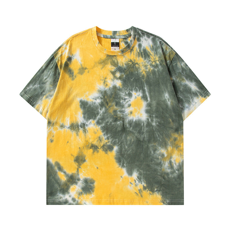 Cross-border Exclusive New Tie-dye T-shirt Men's Short-sleeved Summer Pure Cotton T-shirt Loose Ins Trendy Brand Colorful Top Clothes