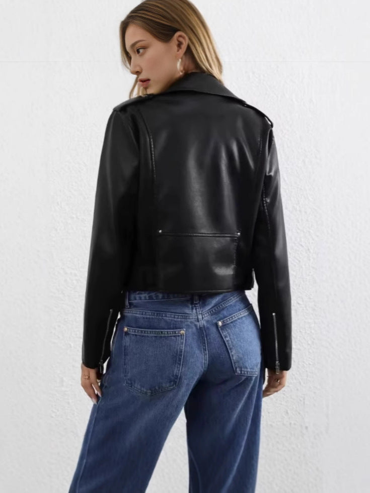 European and American style 2025 spring new Amazon women's imitation leather motorcycle jacket leather coat cross-border Amazon