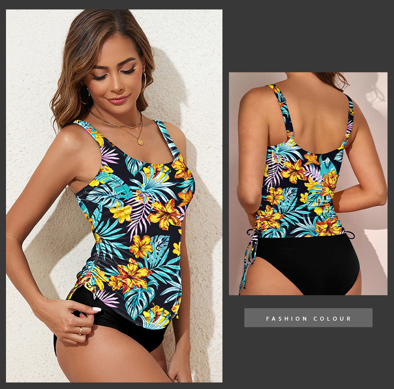 Trendy European and American Tankini Women's Solid Color Sleeveless Adjustable Strap Solid Color with Chest Pad Single Piece Women's Swimwear Top
