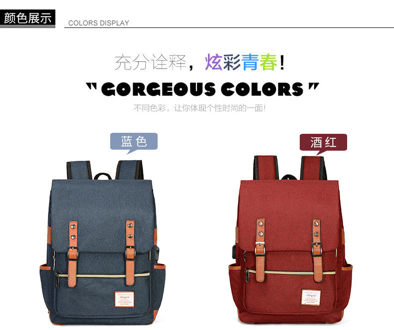 Foreign trade new schoolbag men's personality retro outdoor canvas travel backpack women's fashion backpack a generation of hair