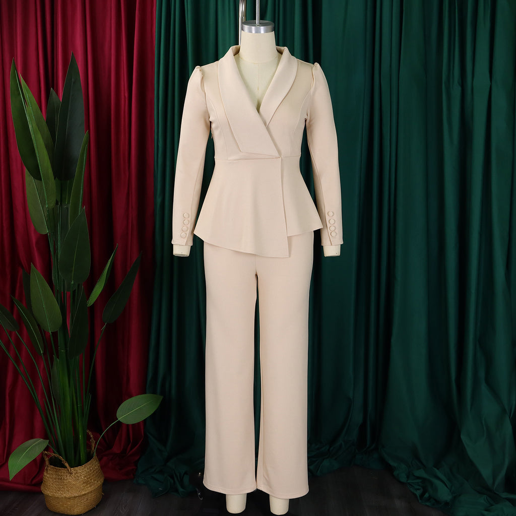 D549 European and American Clothing Winter New Fashion Elegant Elegant Ol Ruffle Top Wide Leg Pants Fashionable African Suit