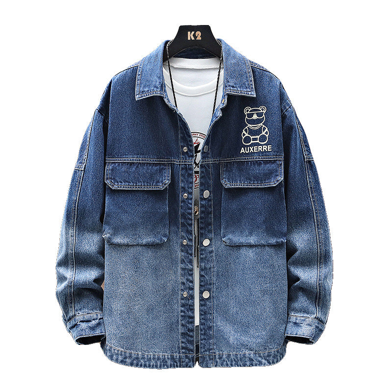 2022 Spring and Autumn Foreign Trade Gradient Men's Denim Jacket Youth Fashion Trendy Printed Casual Easiest for Match Jacket Clothes