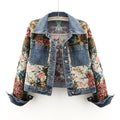 2024 Spring New All-match Printed Stitching Long Sleeve Lapel Denim Coat Women's Short Small Top Jacket
