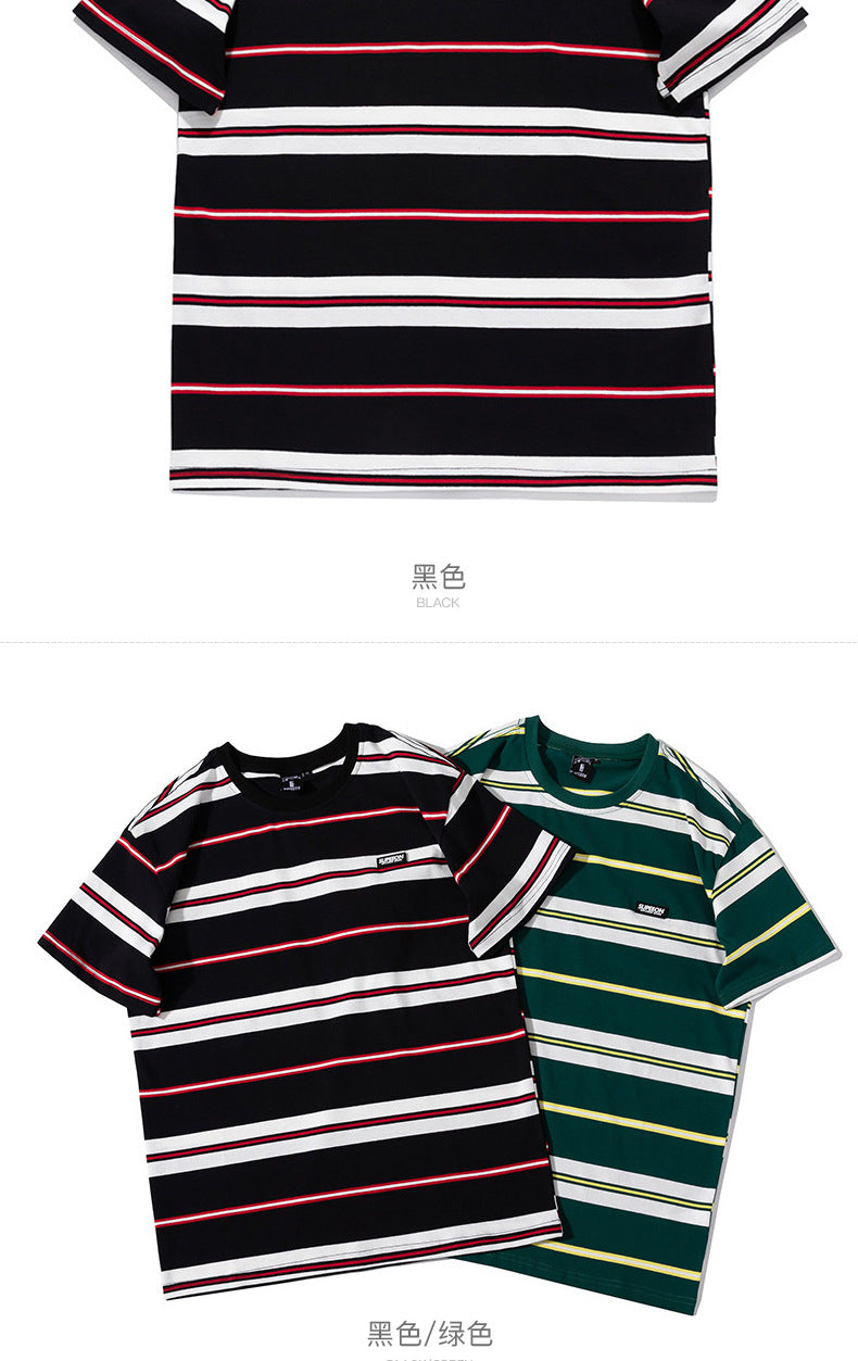 Striped Short-Sleeve Men's T-Shirt, Pure Cotton, 2026 Summer New Trendy Men's Fashion, Chinese Style Loose Half-Sleeve Top