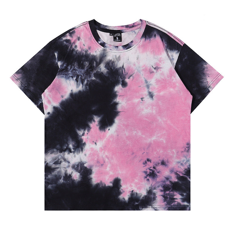 Cross-border Exclusive New Tie-dye T-shirt Men's Short-sleeved Summer Pure Cotton T-shirt Loose Ins Trendy Brand Colorful Top Clothes