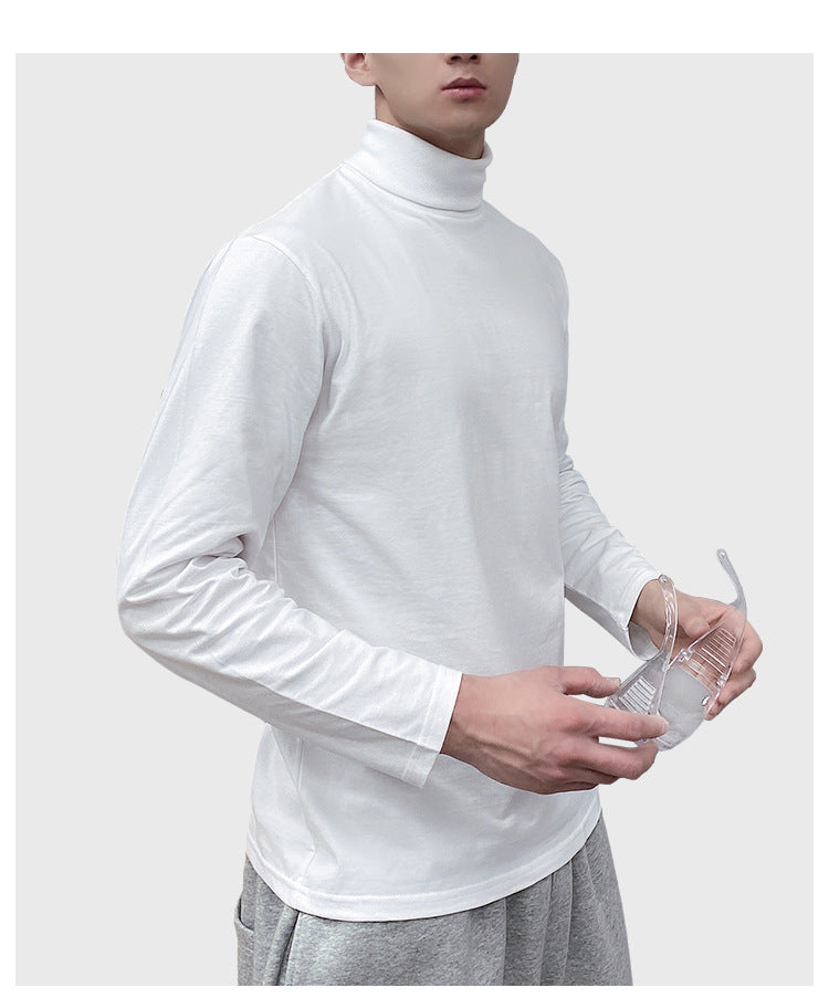 230g Fall/Winter Men's High Collar Cotton Long Sleeve T-Shirt White Inner Lap Collar Men's plus size T-Shirt Base Shirt Top