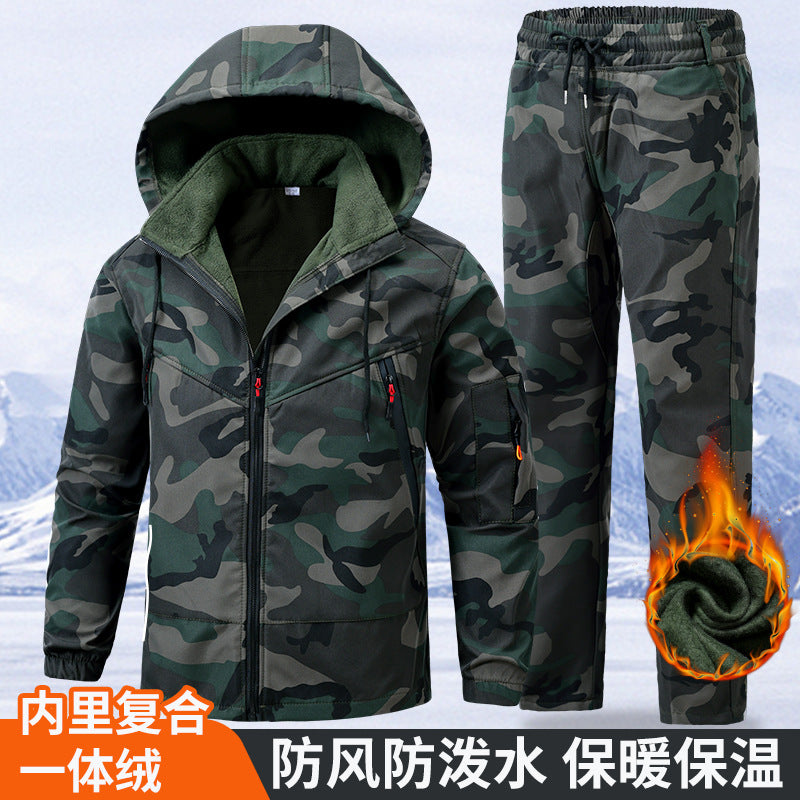 Autumn and Winter fleece-lined Charge Clothes Coat Work Clothes Waterproof suit Men's Cold-proof Warm Upper and Lower Clothes Work Clothes