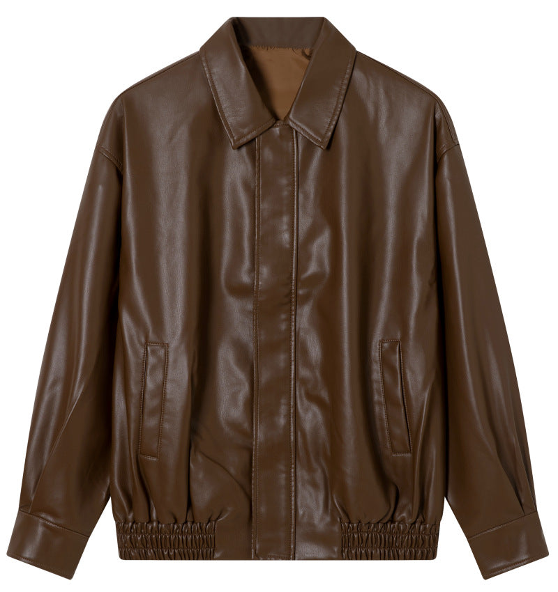 2025 Spring and Autumn Women's Leather Jacket, Faux Protein Pu Leather Motorcycle Jacket, Cool and Stylish Korean Version Versatile Loose Coat