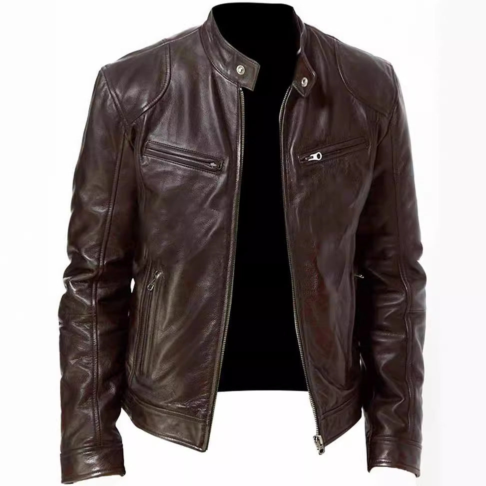 Foreign Trade Amazon European and American Men's Motorcycle Leather Jacket Men's Teenager Collar Punk Leather Jacket Men